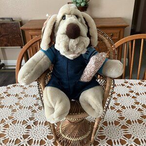 Vintage Ganz Bros Plush Puppet Wrinkles with Tag – Denim Overalls Shirt and Bone